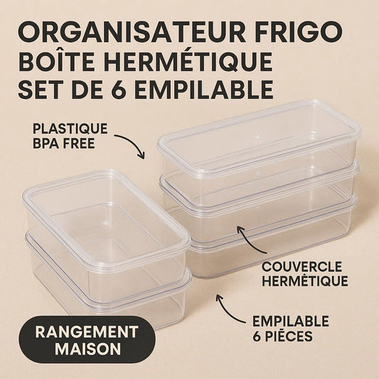 Organisateur frigo boîte hermétique set de 6 empilable