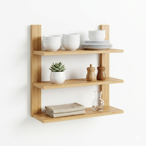 Étagère Murale Open Concept en Bambou – 3 Niveaux – Rangement Cuisine Design