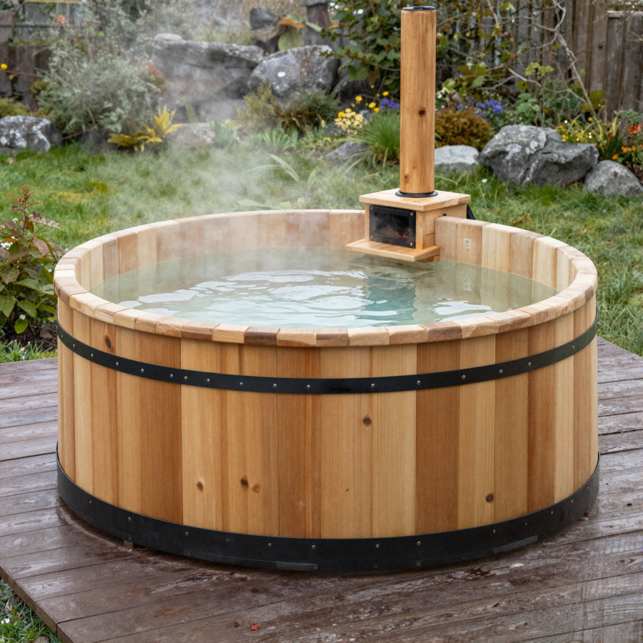 Visuel provisoire généré par IA — Bain nordique en bois 4 personnes — à remplacer par une vraie photo produit
