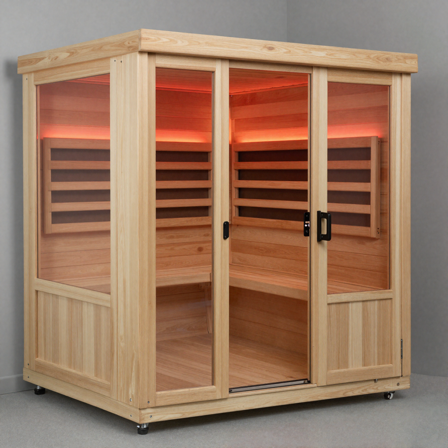 Visuel provisoire généré par IA — Sauna infrarouge 2 places — à remplacer par une vraie photo produit