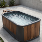 Bain froid premium EspaceSauna avec groupe froid integre, visuel provisoire IA - a remplacer par une vraie photo